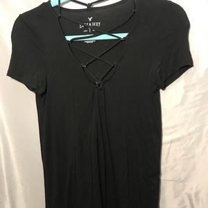 Black Cross Front T-Shirt